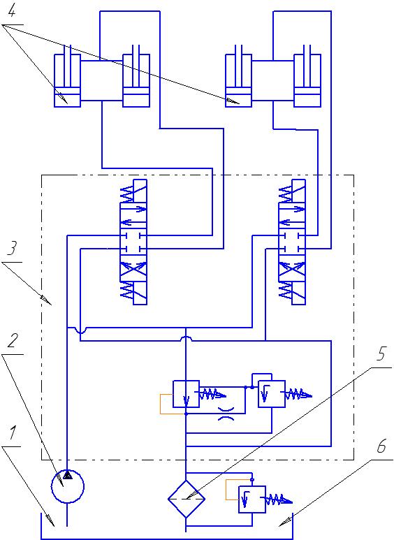 Схема гидропривода бульдозера